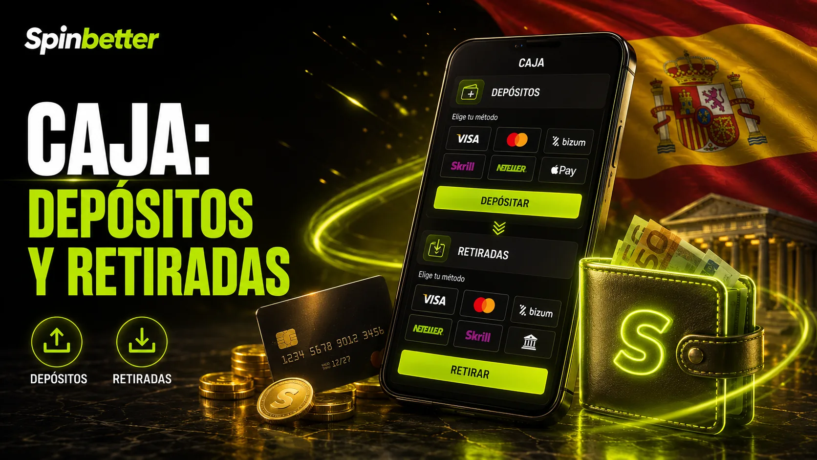 caja de SpinBetter casino España: depósitos y retiradas con Visa, Skrill y USDT