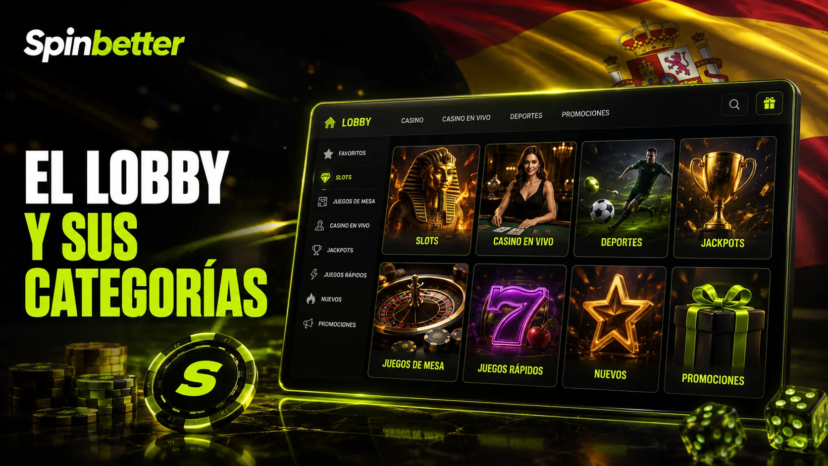 lobby de SpinBetter casino España: slots, casino en vivo y crash games