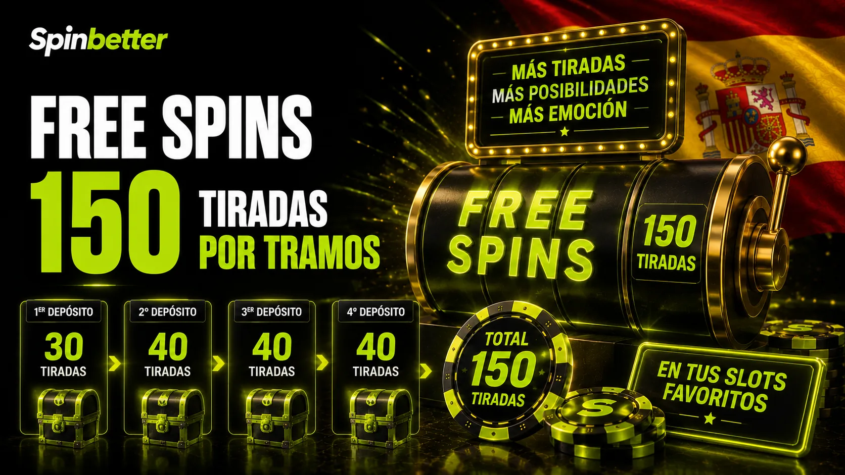 SpinBetter free spins: 150 tiradas repartidas por tramos